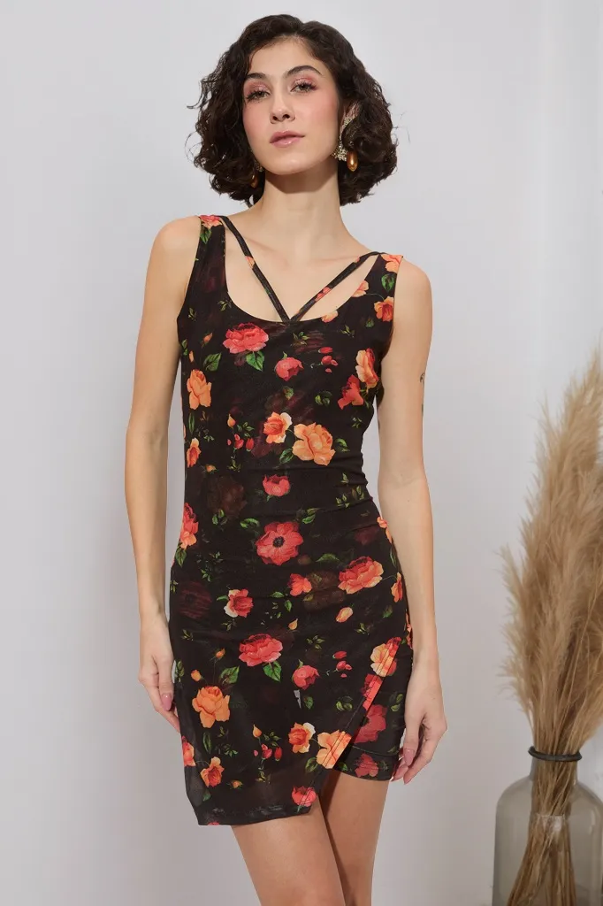 Black Floral Back Detail Playsuit - Image 1