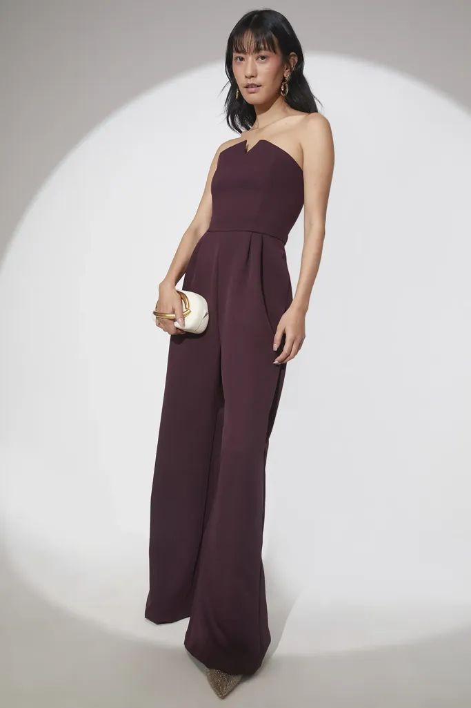 Burgundy Solid Bandeau Jumpsuit - Image 1