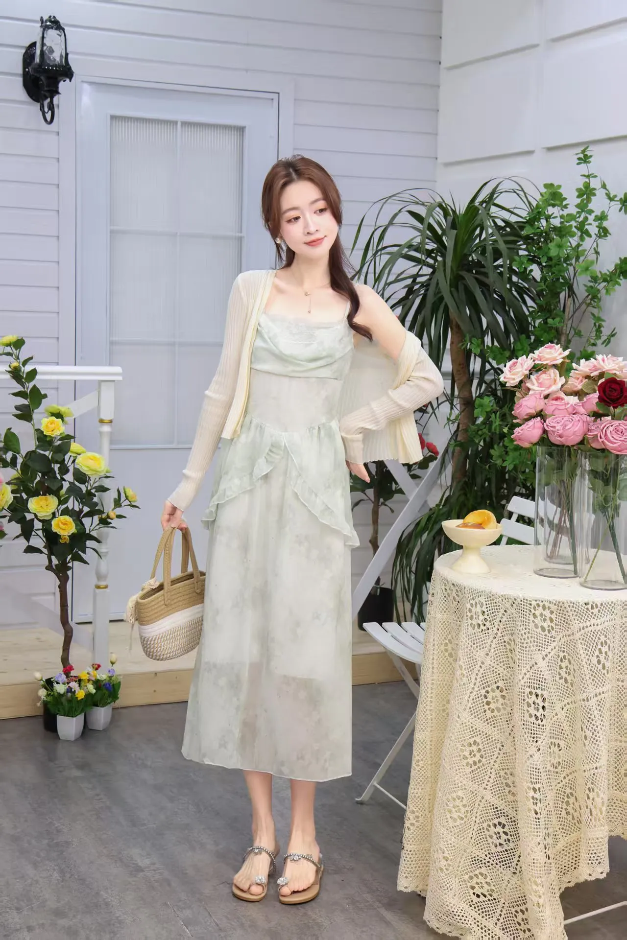 Light Green Ruffled Maxi Dress