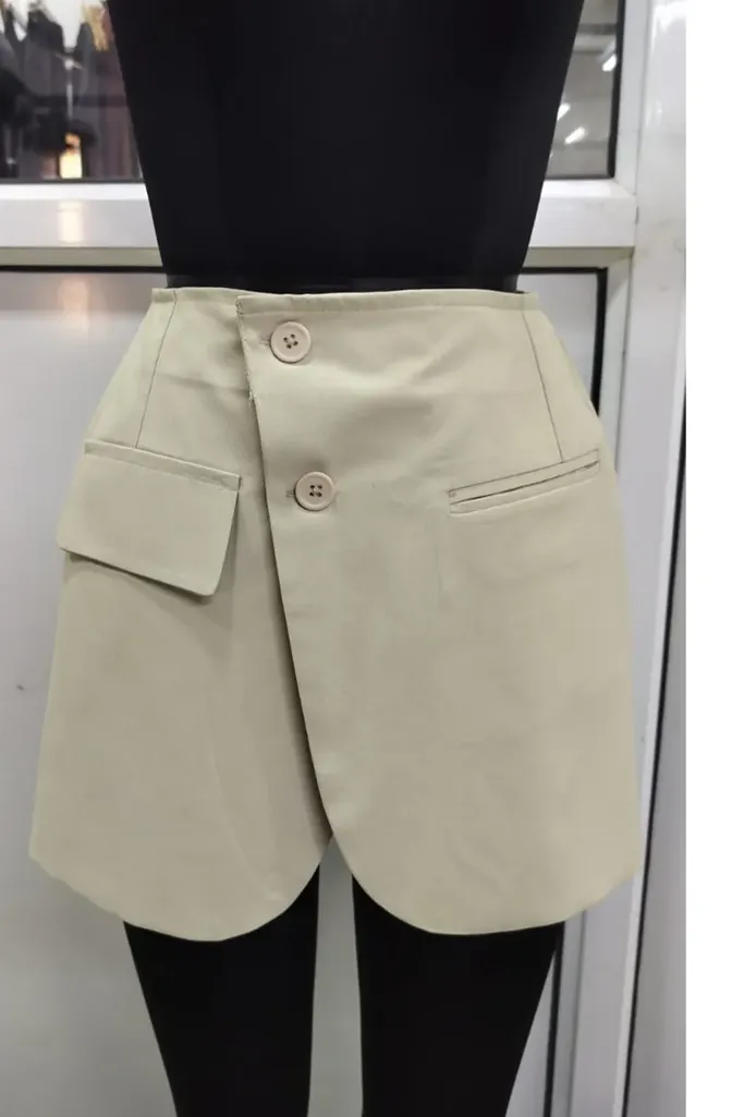 Beige Overlap Front Aline Skirt - Image 1