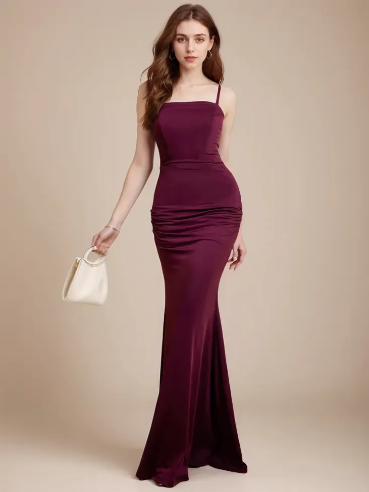 knee length dresses for ladies Purple Maxi Dress With Long Sleeves And Slit main image 0