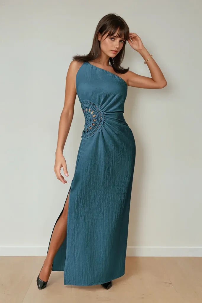Blue One Shoulder Maxi Dress - Image 1