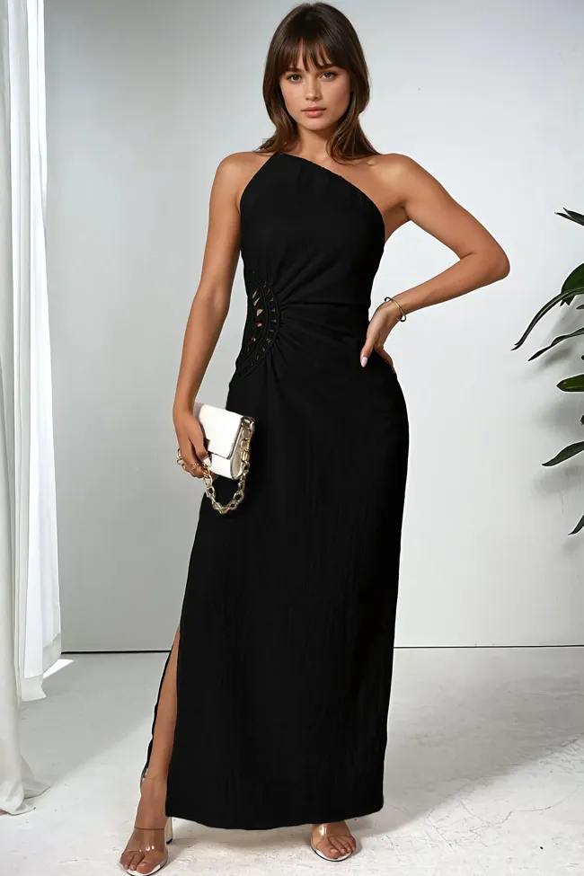 Black One Shoulder Maxi Dress - NEWME