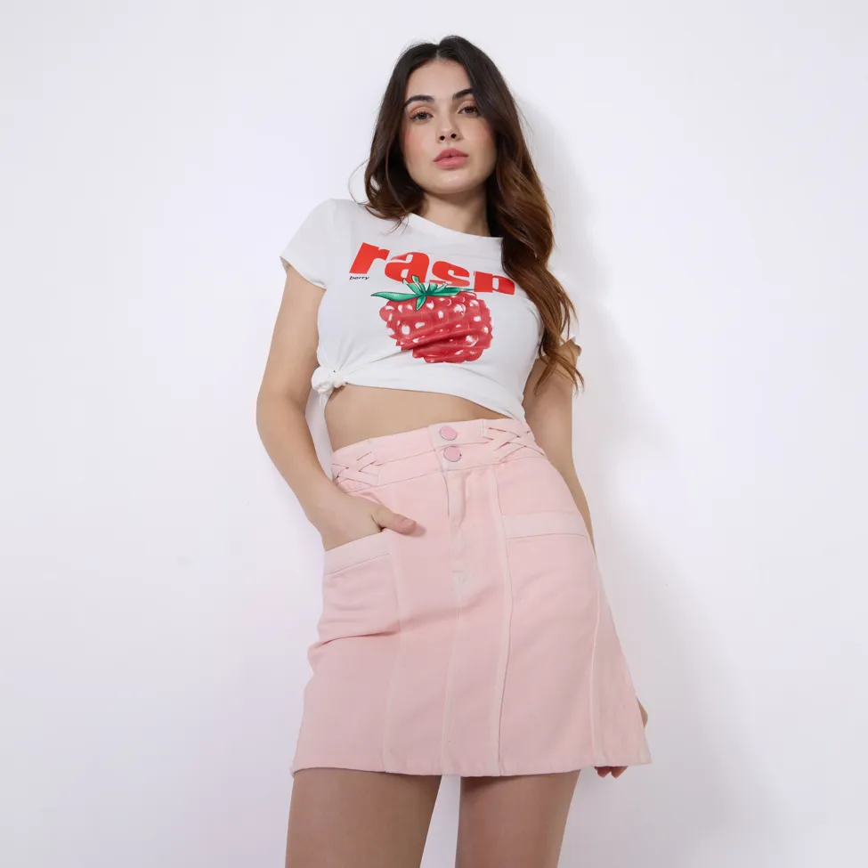 韓国商品/THREE TIMES Pink crush denim skirt threetimes] Pink crush denim skirt 正規品 韓国ブランド 韓国