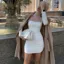 White Square Neck Ruched Bodycon Dress