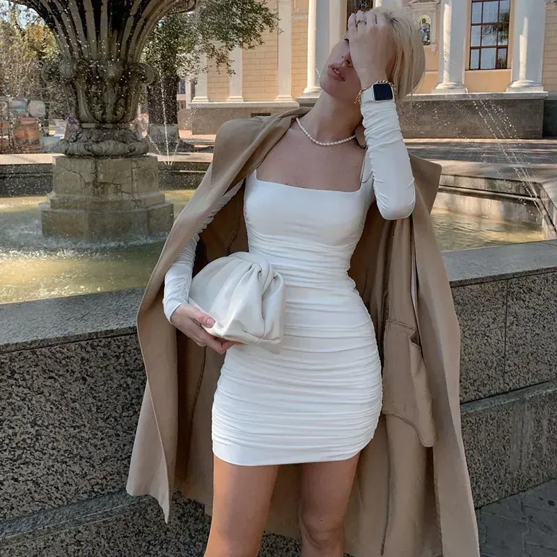 princess polly baby blue dress Puff Sleeve Short Bodycon Dress Black And White Going Out Occasion Outfit –  Styledup.co.uk main image 1
