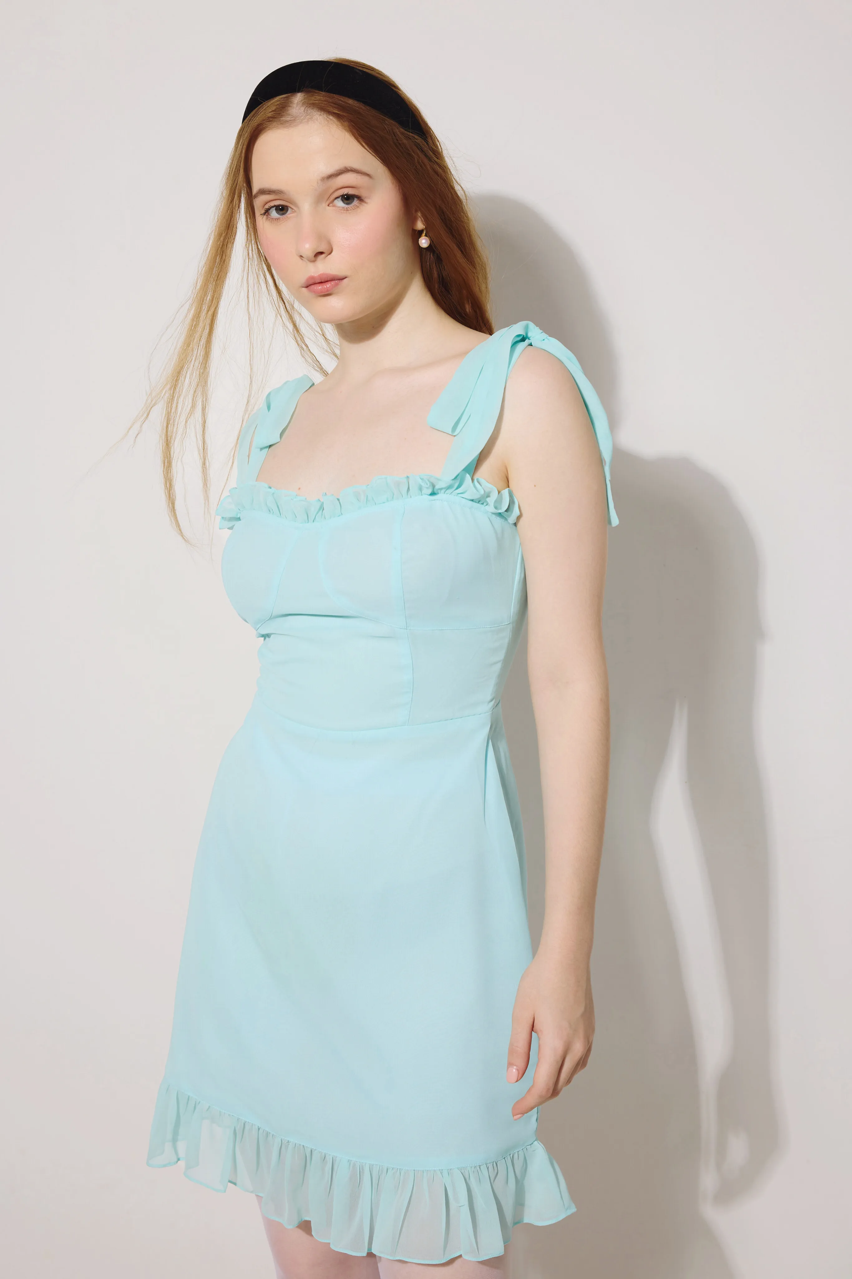 Sky Blue Princess Seam Detailed A-Line Dress