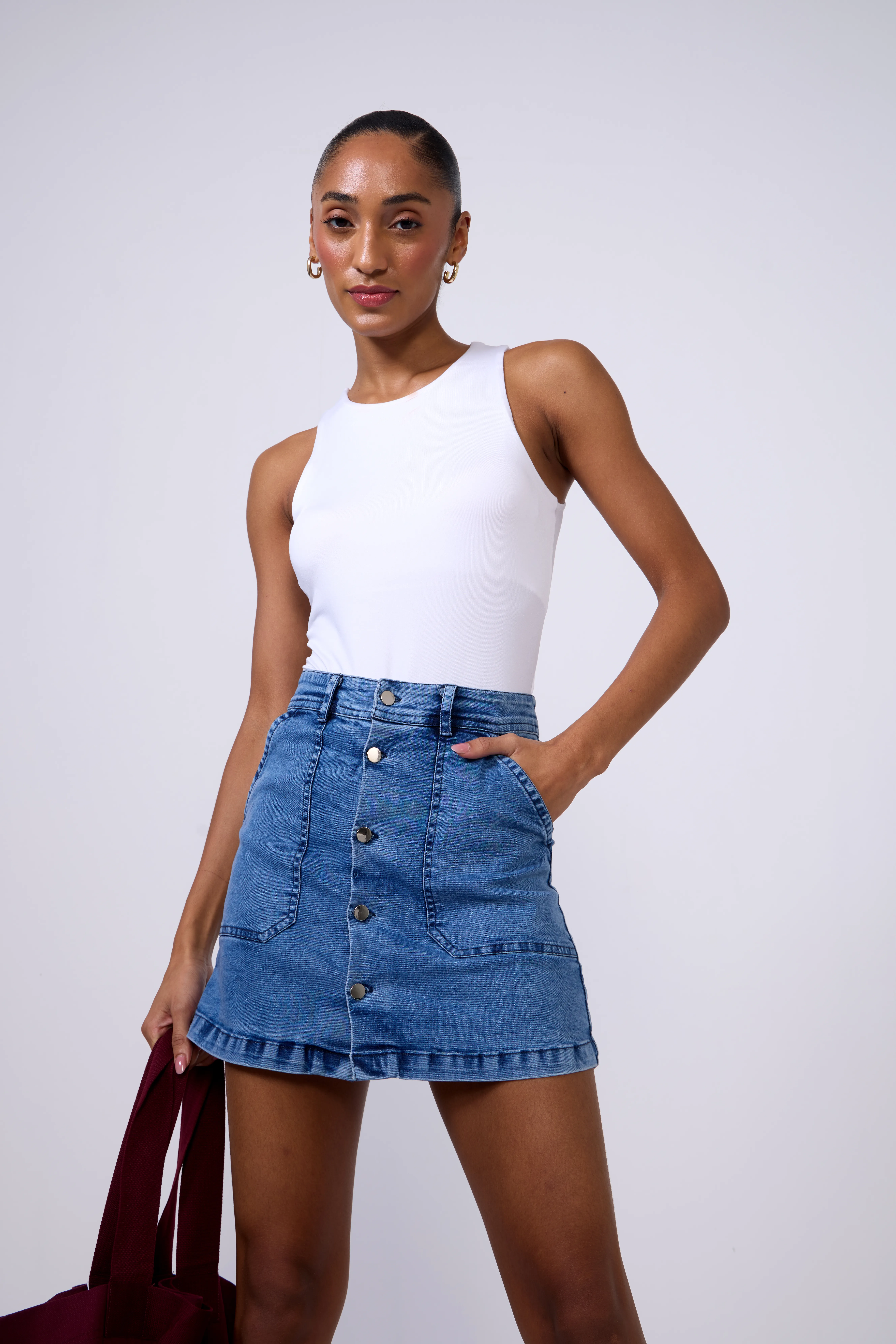 MYNE DENIM SKIRT/BLUE なぐもふうか MYNE DENIM SKIRT/BLUE なぐもふうか