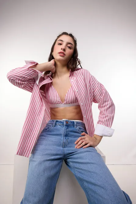 売れ筋商品|||トムテイラー シャツ レディース トップス MODERN SHAPE STRIPED - Button-down blouse - mid berry white トムテイラー シャツ レディース トップス MODERN SHAPE STRIPED