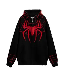 SPIDERMAN スパイダーマン／フルジップ 長袖フリース（ブラック）／刺繍 SPIDERMAN スパイダーマン／フルジップ 長袖フリース（ブラック