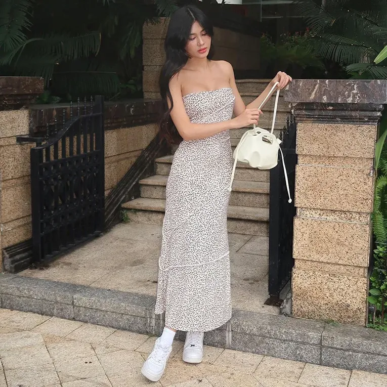 Off White Strapless Maxi Dress - Image 1