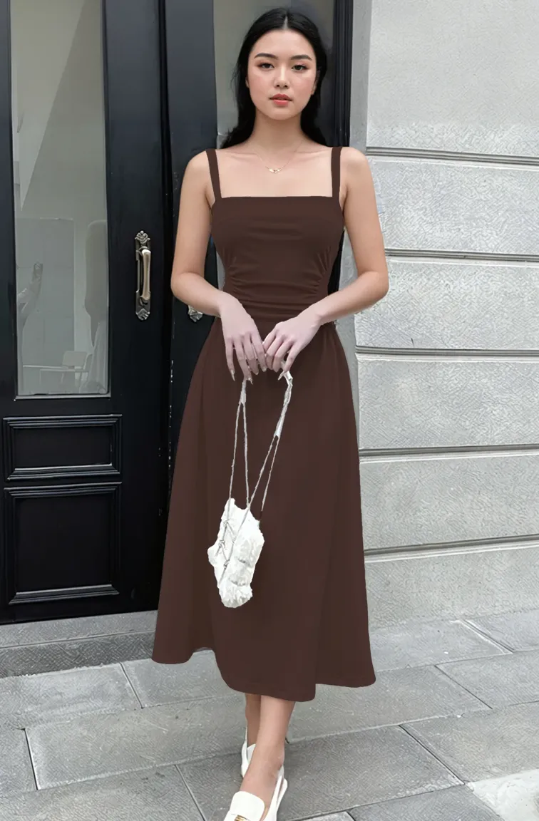 Brown Strapped Fit And Flare Dress - Image 1