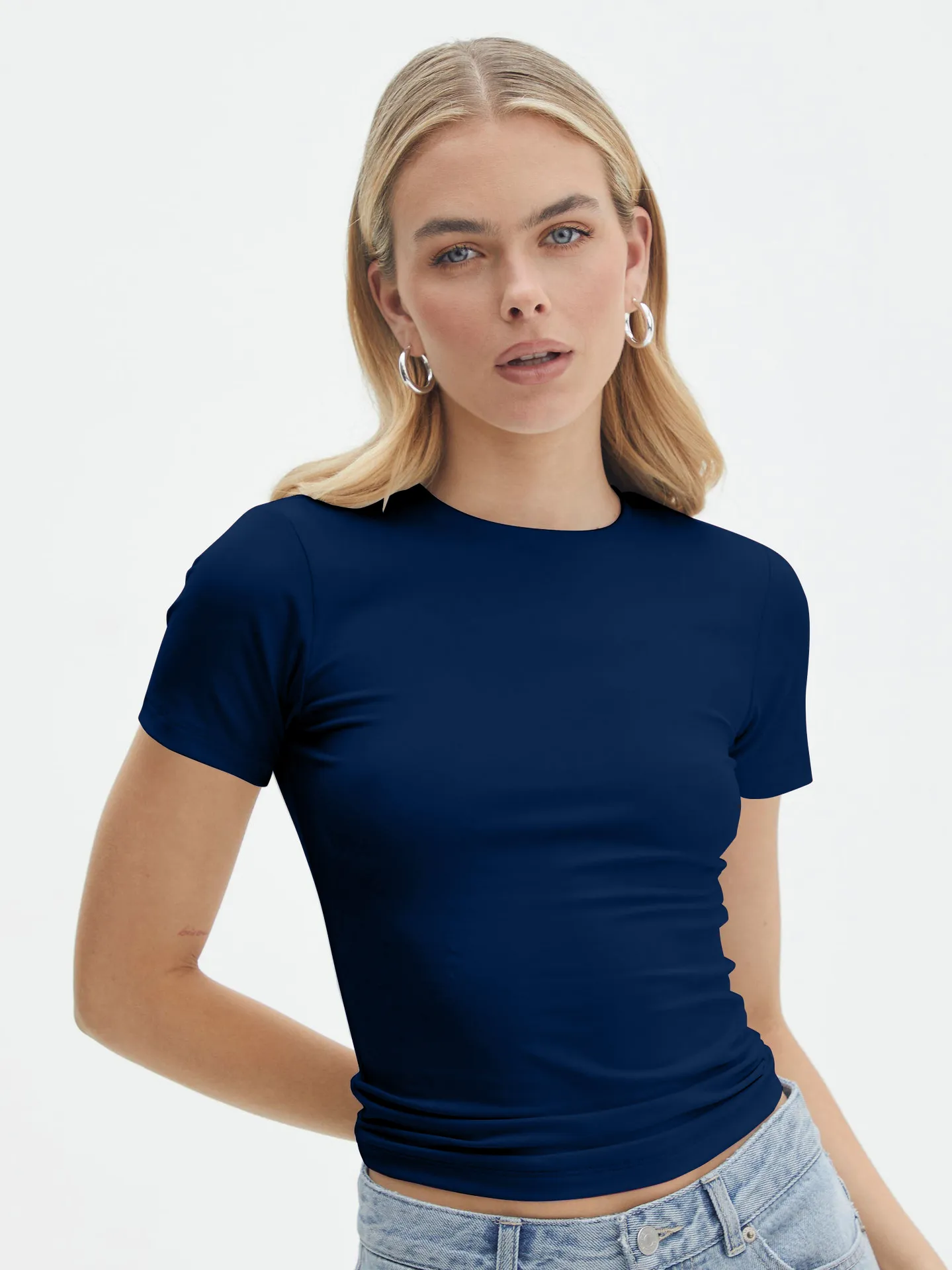 Navy Blue Round Neck Regular Tshirt - NEWME