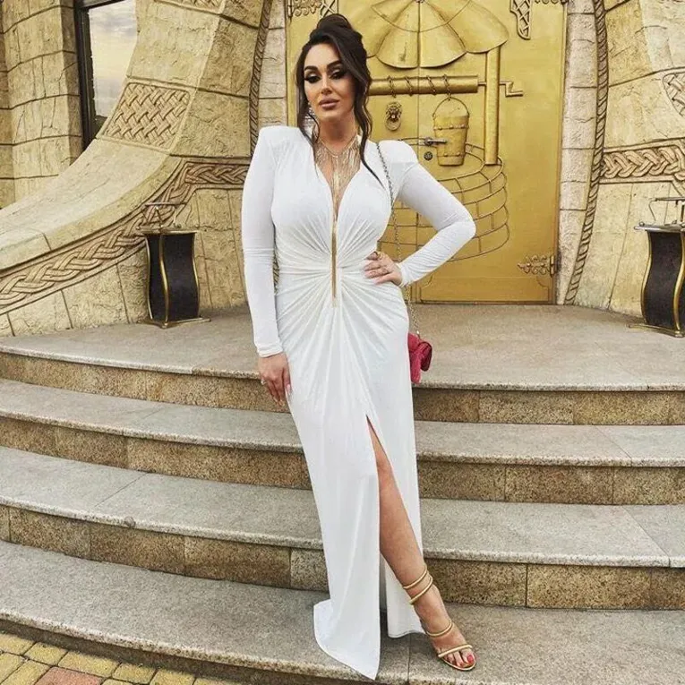 White Twist Detail Plunge Neck Dress - Image 1