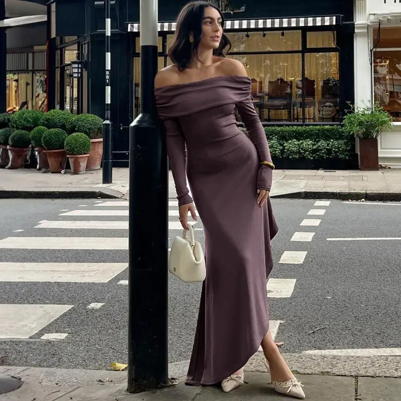 Lilac Off Shoulder Tie Up Detail Maxi Dress - NEWME