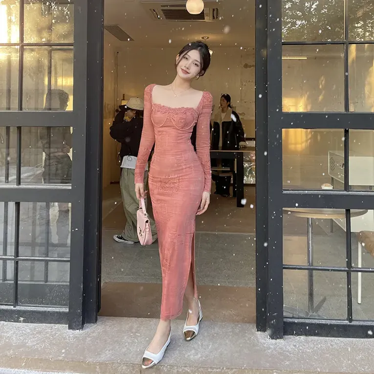 Peach Graphic Print Maxi Dress - Image 1