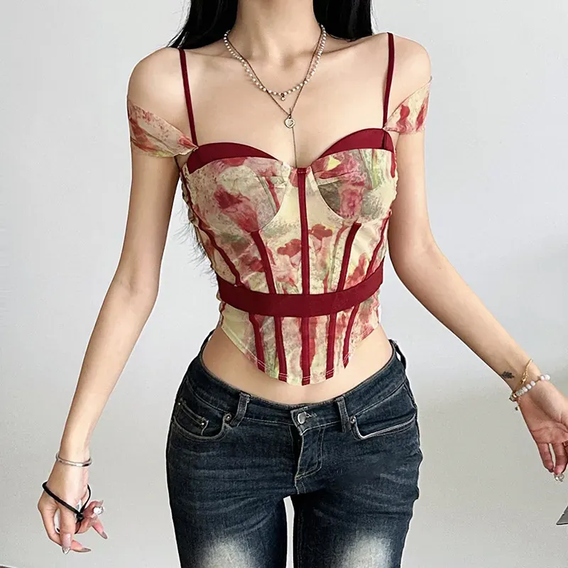 Beige Maroon Floral Corset Top - NEWME