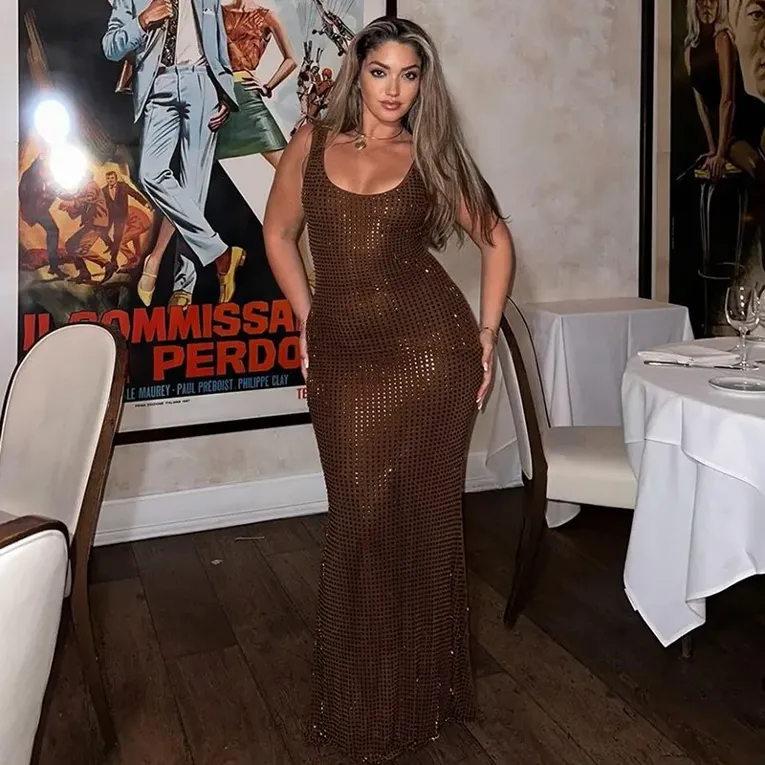 Dark Brown Backless Maxi Dress - Image 1
