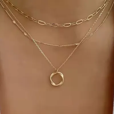 Gold Imitation Circular Layered Necklace - NEWME