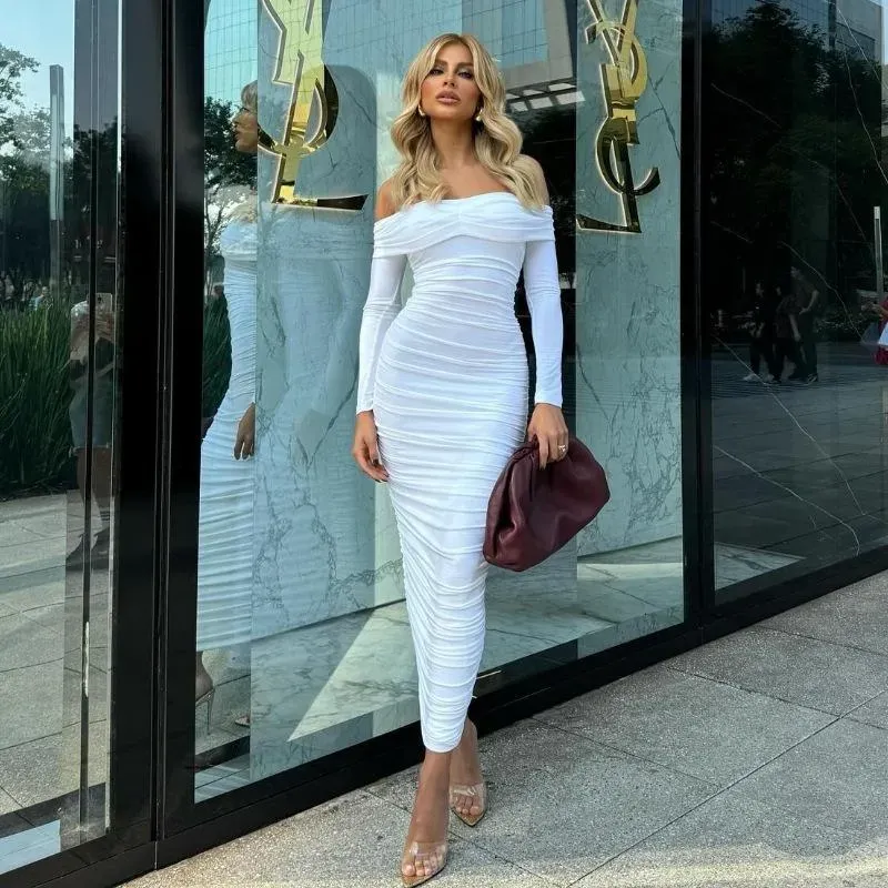 ワンピース SUNNEI Woman Dress White RTWWDRE029 8265 White Off Shoulder Solid Bodycon Dress - NEWME