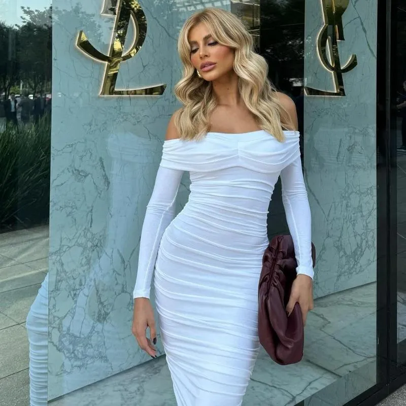 ワンピース DEPARTMENT 5 Women Mid Skirts DA019 2TF0020019000 WHITE White Off Shoulder Solid Bodycon Dress - NEWME