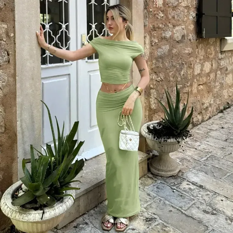 Green Solid Fitted Co Ord Set - Image 1