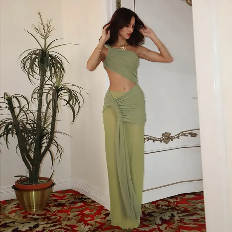 Light Green Cut Out Detail Maxi Dress - Image 1