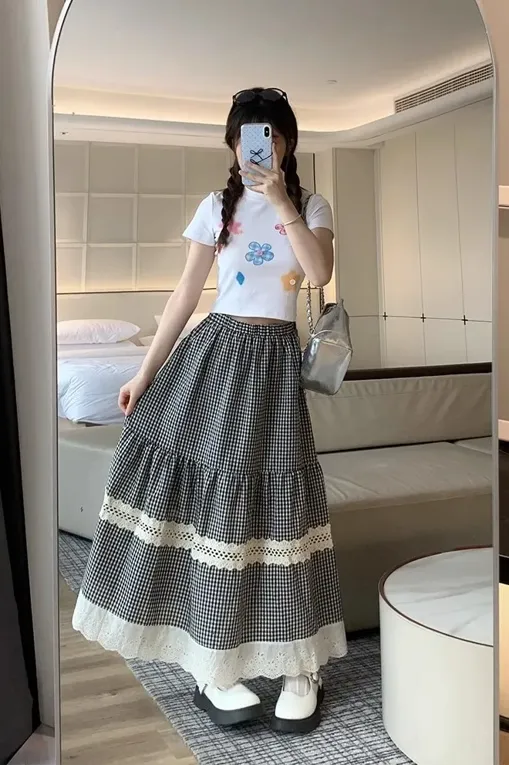 [MA JOURNEE] CHECK LAYERED SKIRT /追跡付 MUSINSA公式 | MA JOURNEE CHECK LAYERED UNBAL SKIRT_BROWN
