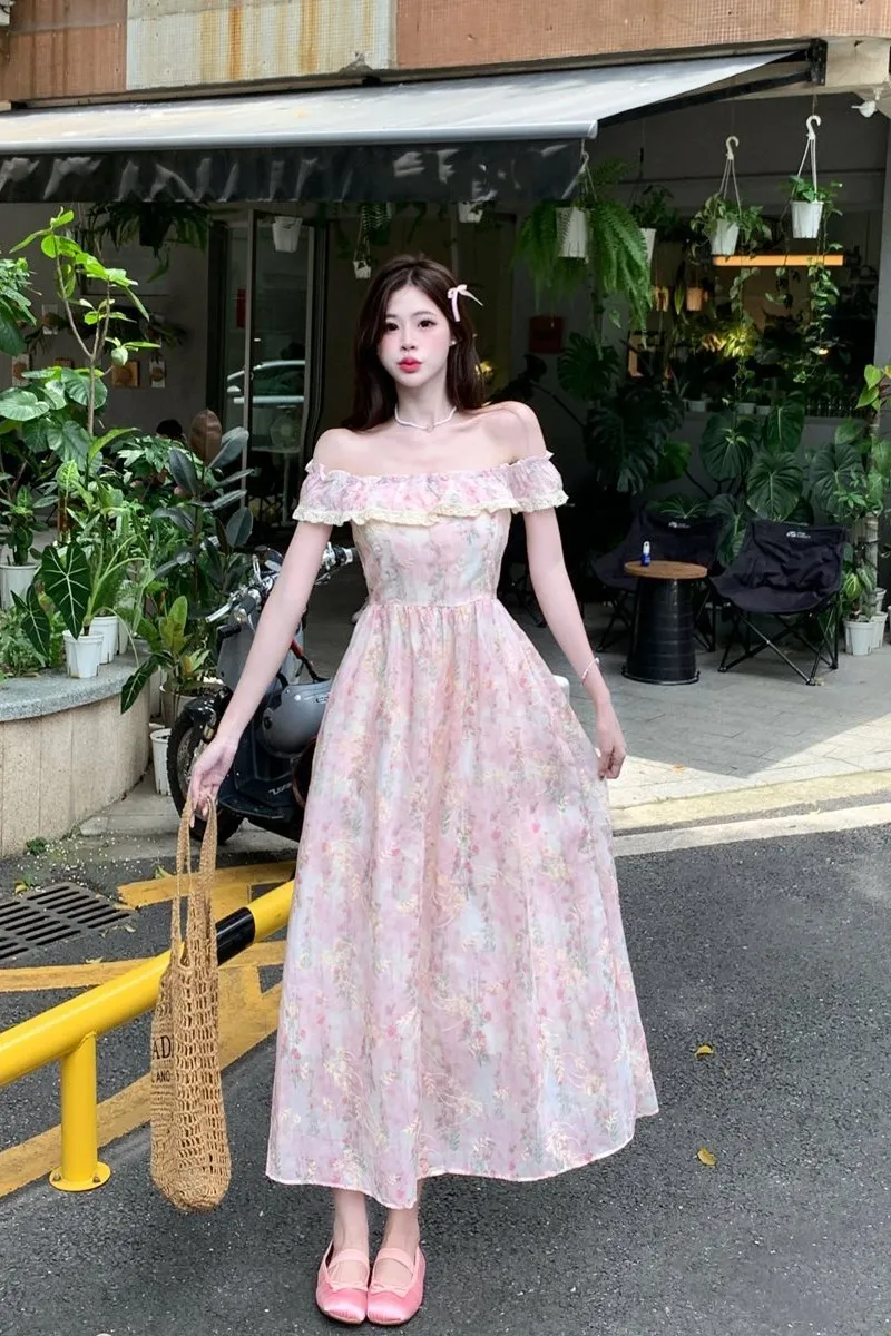 Two-Way Gathered Flare Dress floral M 限定 two-way flare