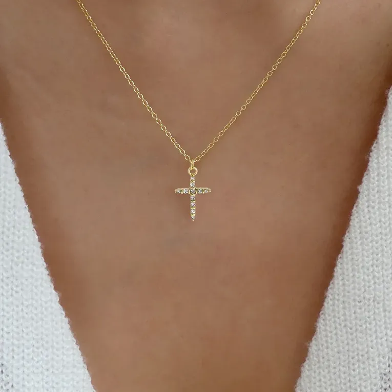 Gold Imitation Cross Pendant Necklace - Image 1