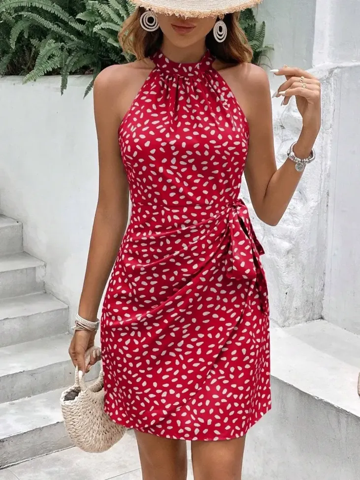 Red Mini Wrap Dress - Image 1