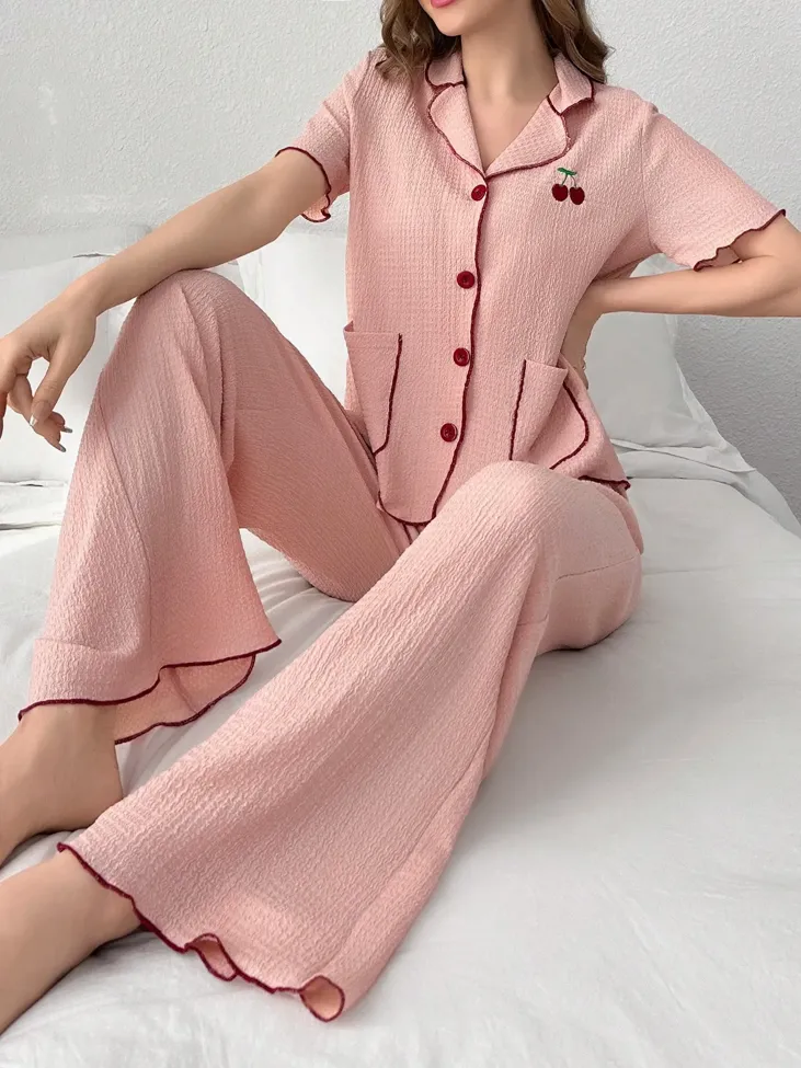 Pink Lapel Collared Lounge Set - Image 1