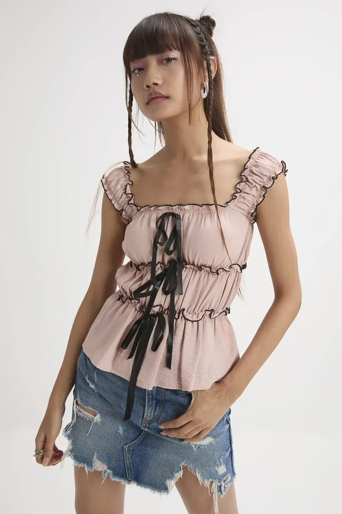 Tie Up Detail Tiered Top - Image 1