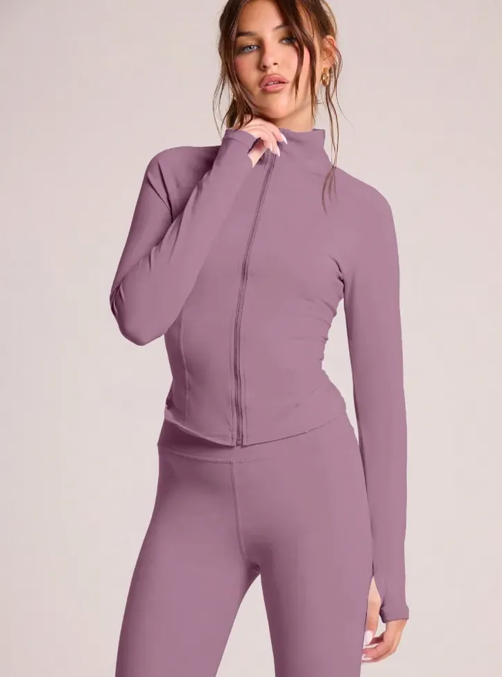 Purple High Neck Fitted Jacket - Image 1