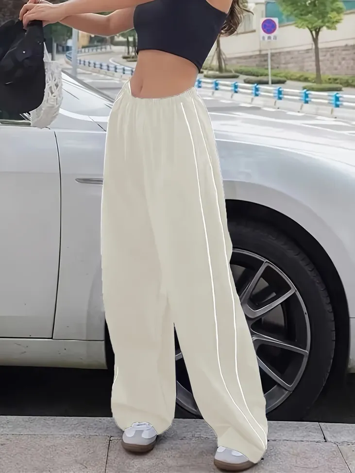White Midrise Drawstring Pants - Image 1