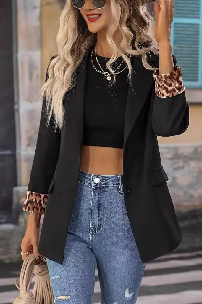 Black Notched Collar Blazer - Image 1