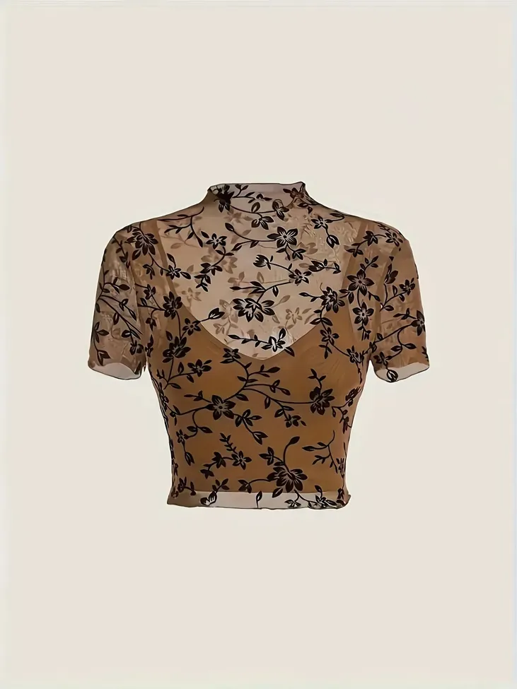 High Neck Fitted Crop Top - Image 1