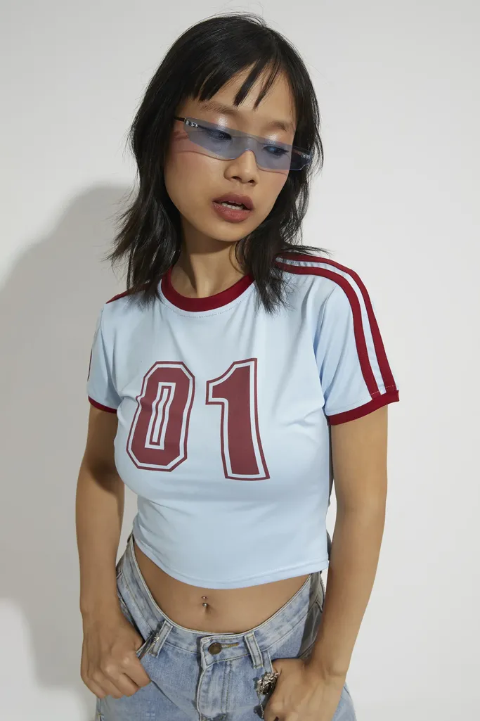 Light Blue Cropped Typographic Tshirt - Image 1
