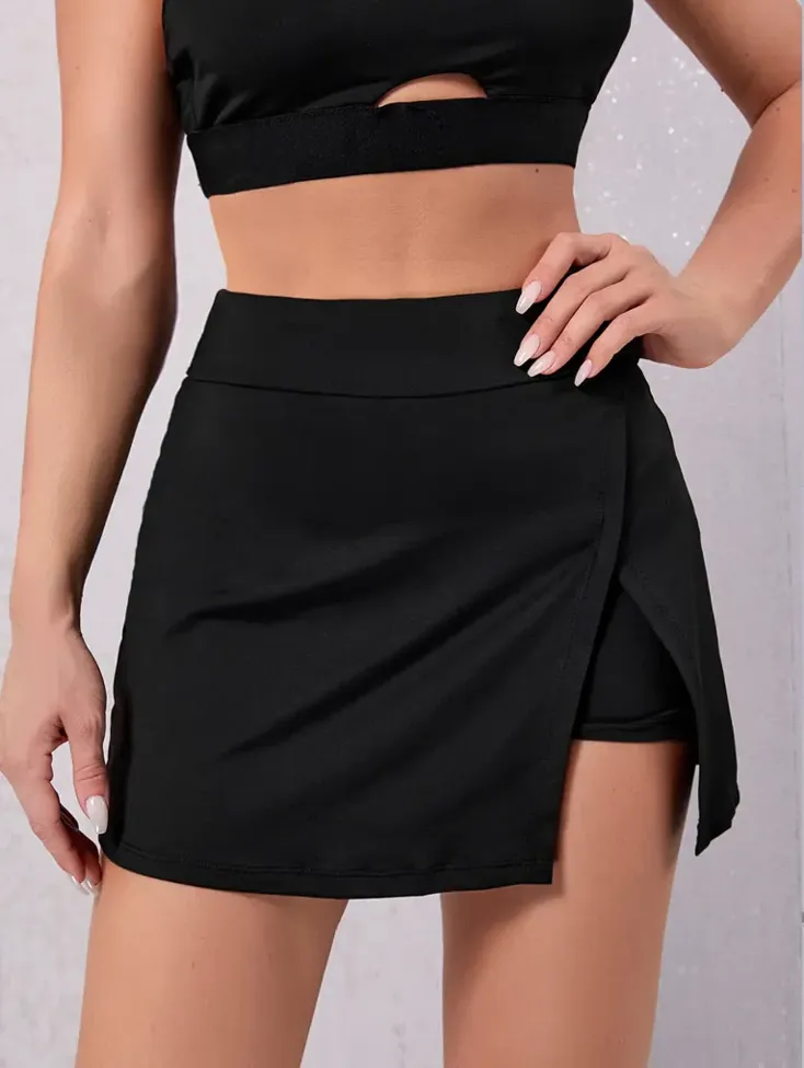 Black High Rise Wrap Micro Mini Skort - Image 1