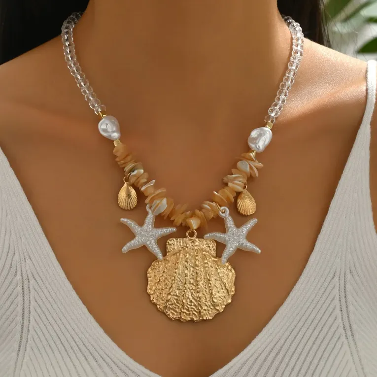 Luxe Gold Shell Beads Charm Necklace - Image 1