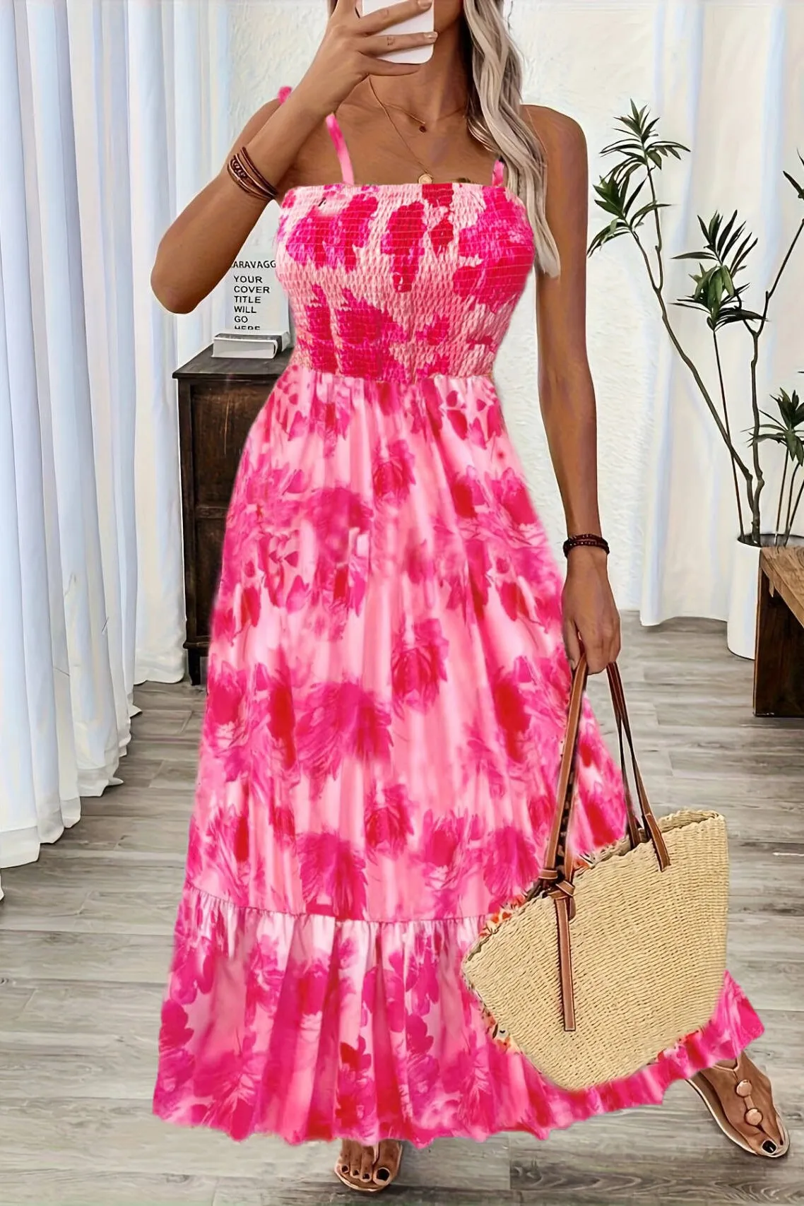 Cennet Vibrant Pink Ruffle Tiered Maxi Dress | Lace-Up Design main image 1