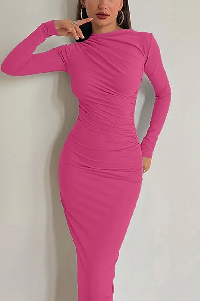 Pink Solid High Neck Maxi Dress - Image 1