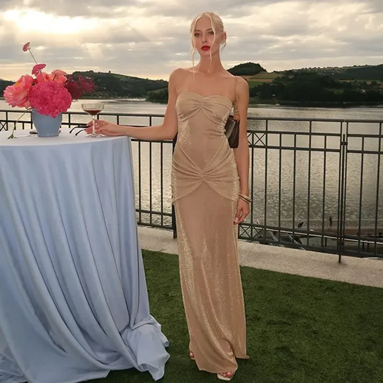 Beige Ruched Sweetheart Mermaid Dress - Image 1