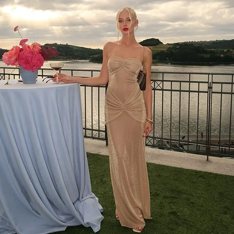 Beige Ruched Sweetheart Mermaid Dress