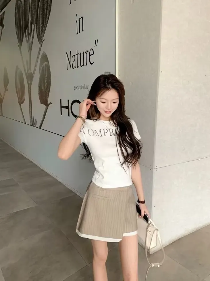 Grey Micro Mini Striped Skirt - Image 1