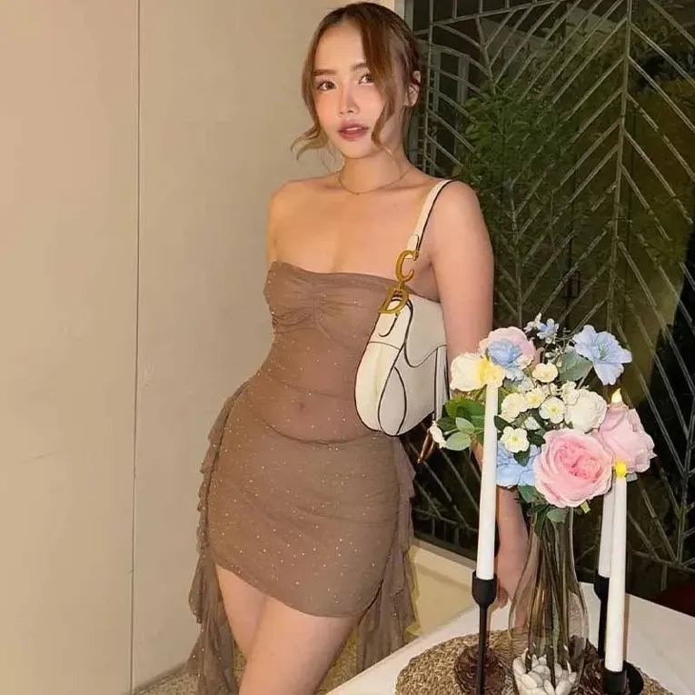Brown Ruffled Bodycon Mini Dress - Image 1