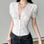 Embroidered Vneck Buttoned Top