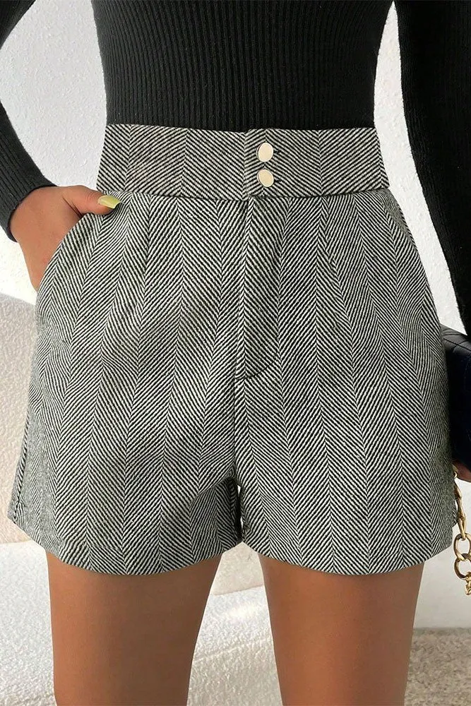 Grey High Rise Chevron Shorts - NEWME