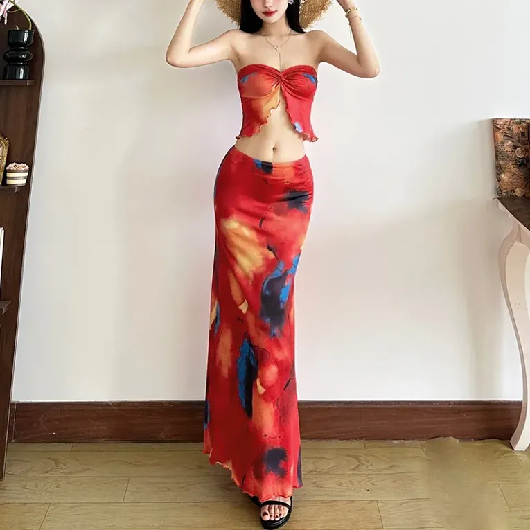 Red Abstract Cutout Coord Set - Image 1