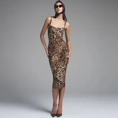 Leopard Print Sweetheart Midi Dress - NEWME